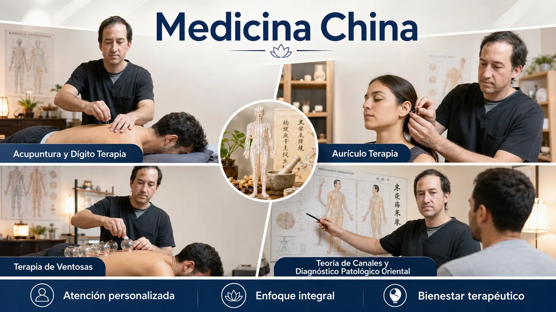 Sesión de medicina china con moxibustión y ventosas