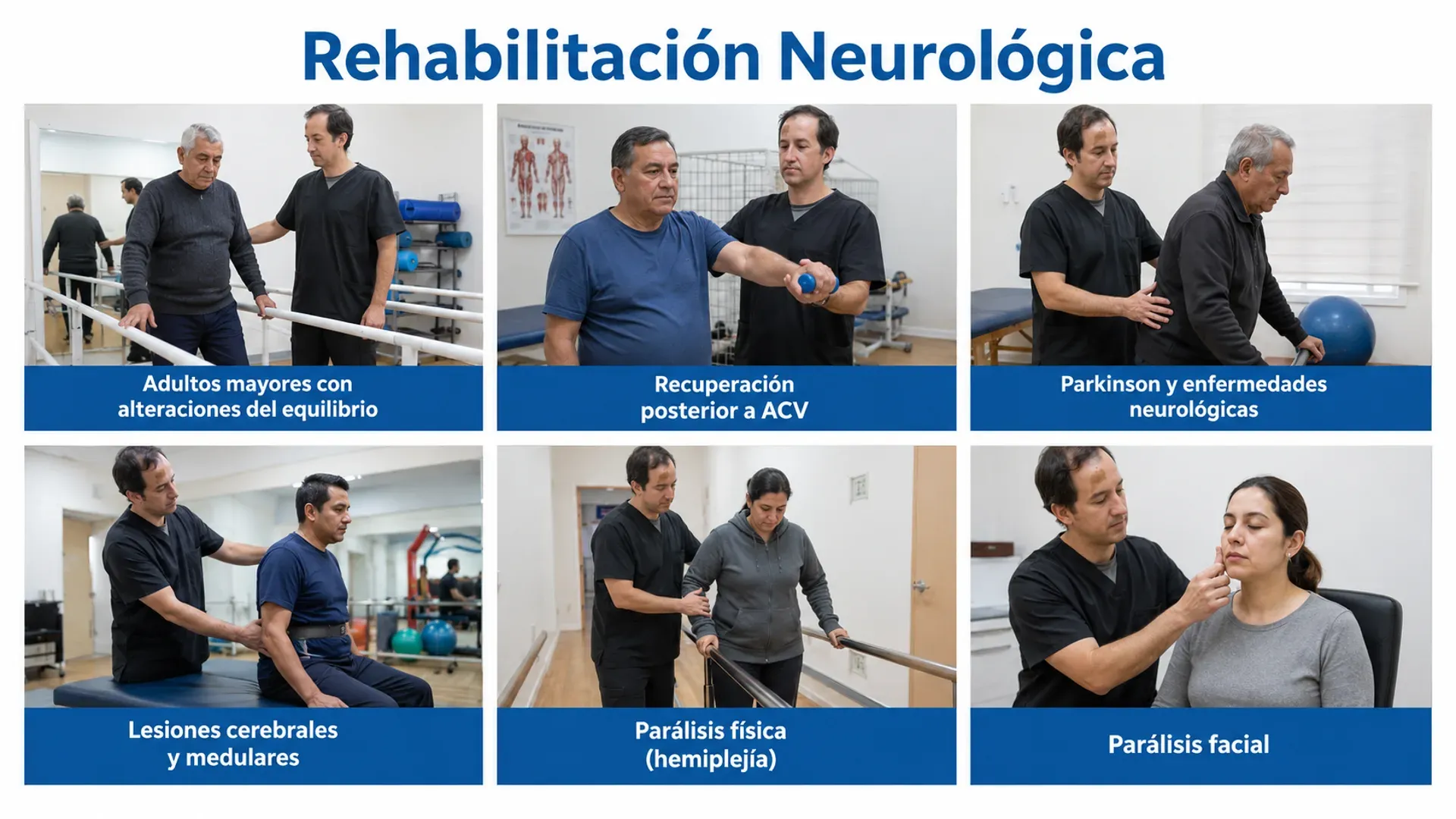 Kinesiólogo guiando ejercicios de rehabilitación a un adulto mayor